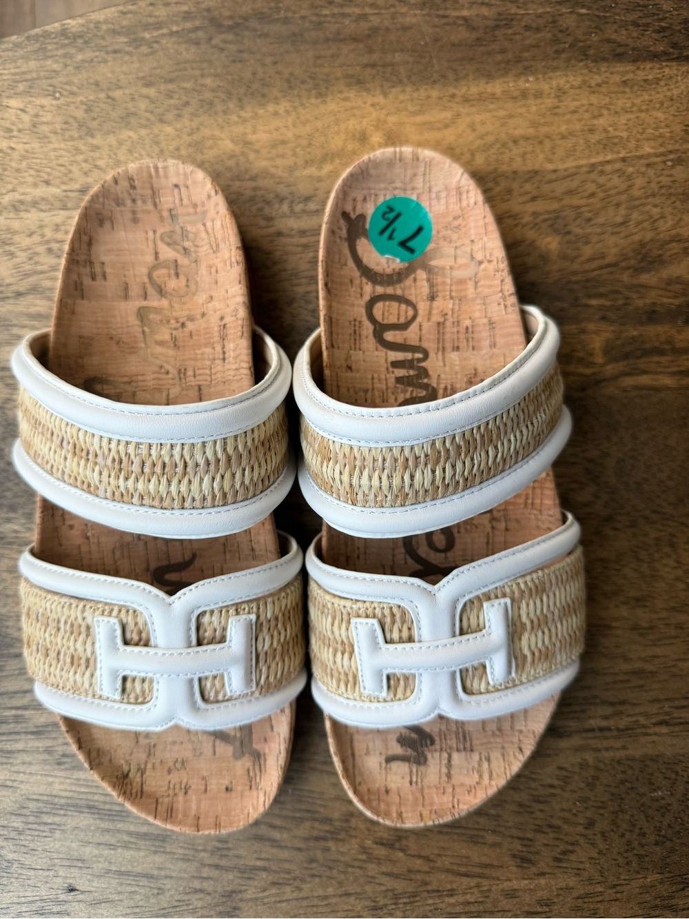 NEW Sam Edelman White & Natural Woven Slide Sandals Size 7.5